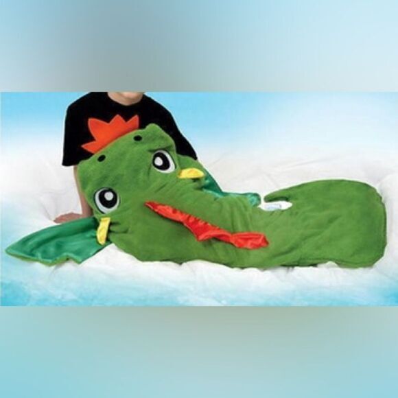 Snuggie Tails Kids Cozy Fire Breathing Green Dragon Lounge Blanket with Tail. - Picture 1 of 9
